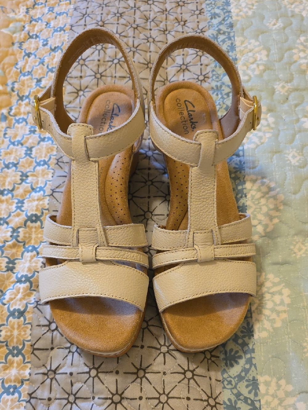 Clarks T-Strap Leather Sandals